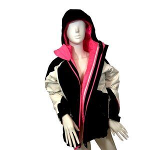 North Face Girls’ Winter Jacket XL 18  Black Pink White Hooded 2 in 1 Insulated
